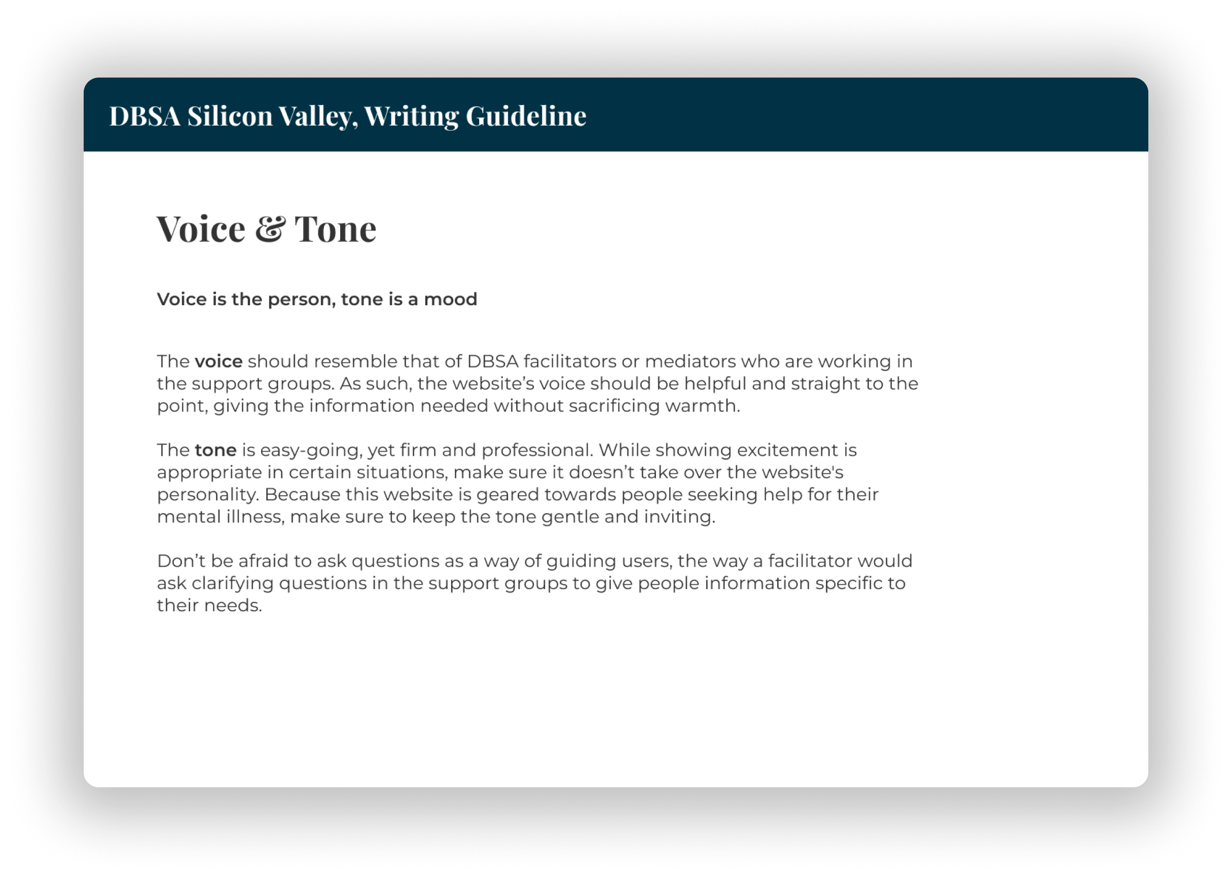 Voice and tone for the writing styleguide