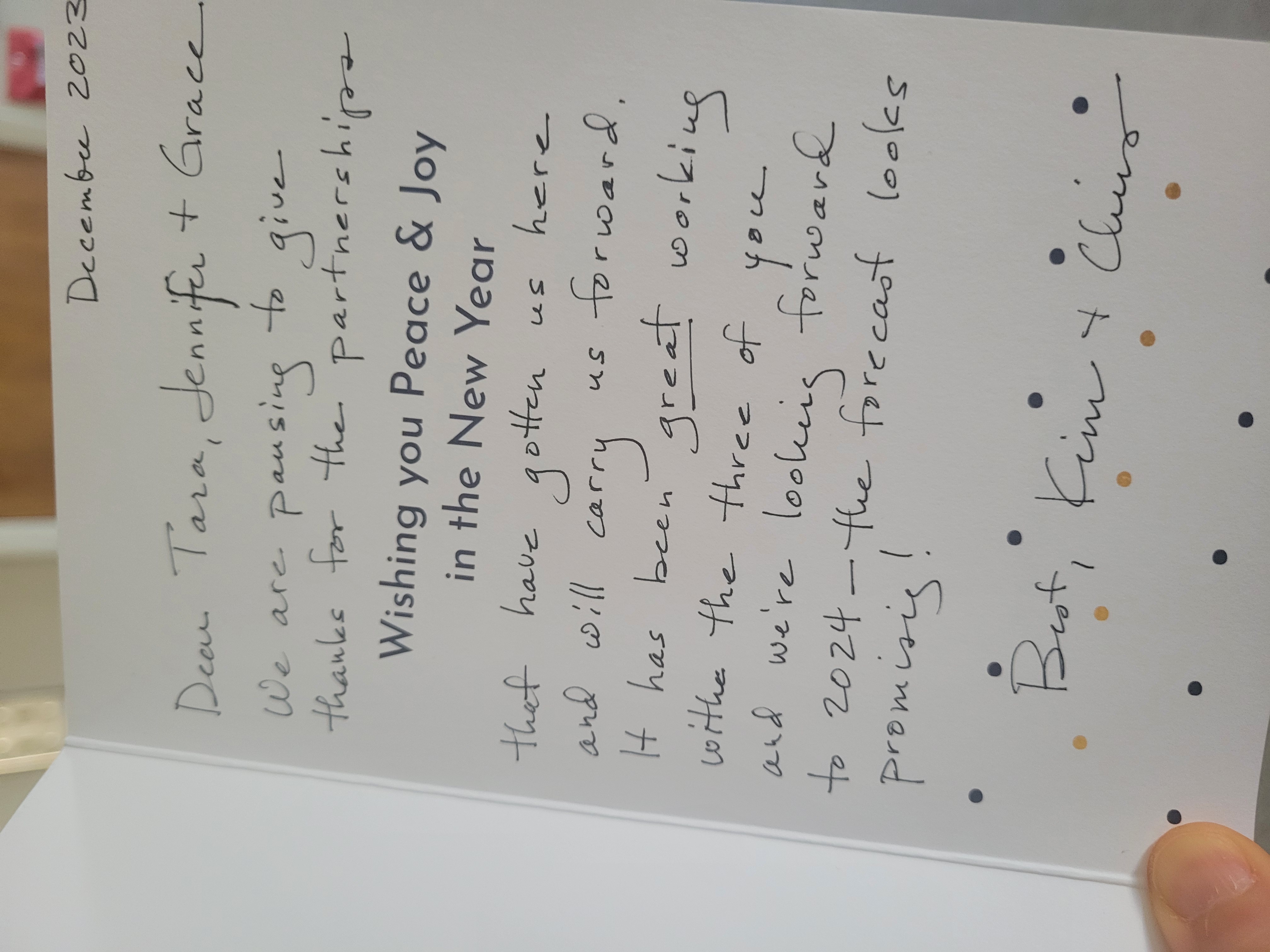 picture of a thank you card from SeaChange Resources